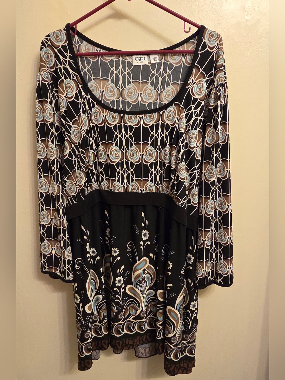 Cato 26/28W Retro Boho Floral Paisley Tunic Blouse Or Mini Dress Y2K Office Chic